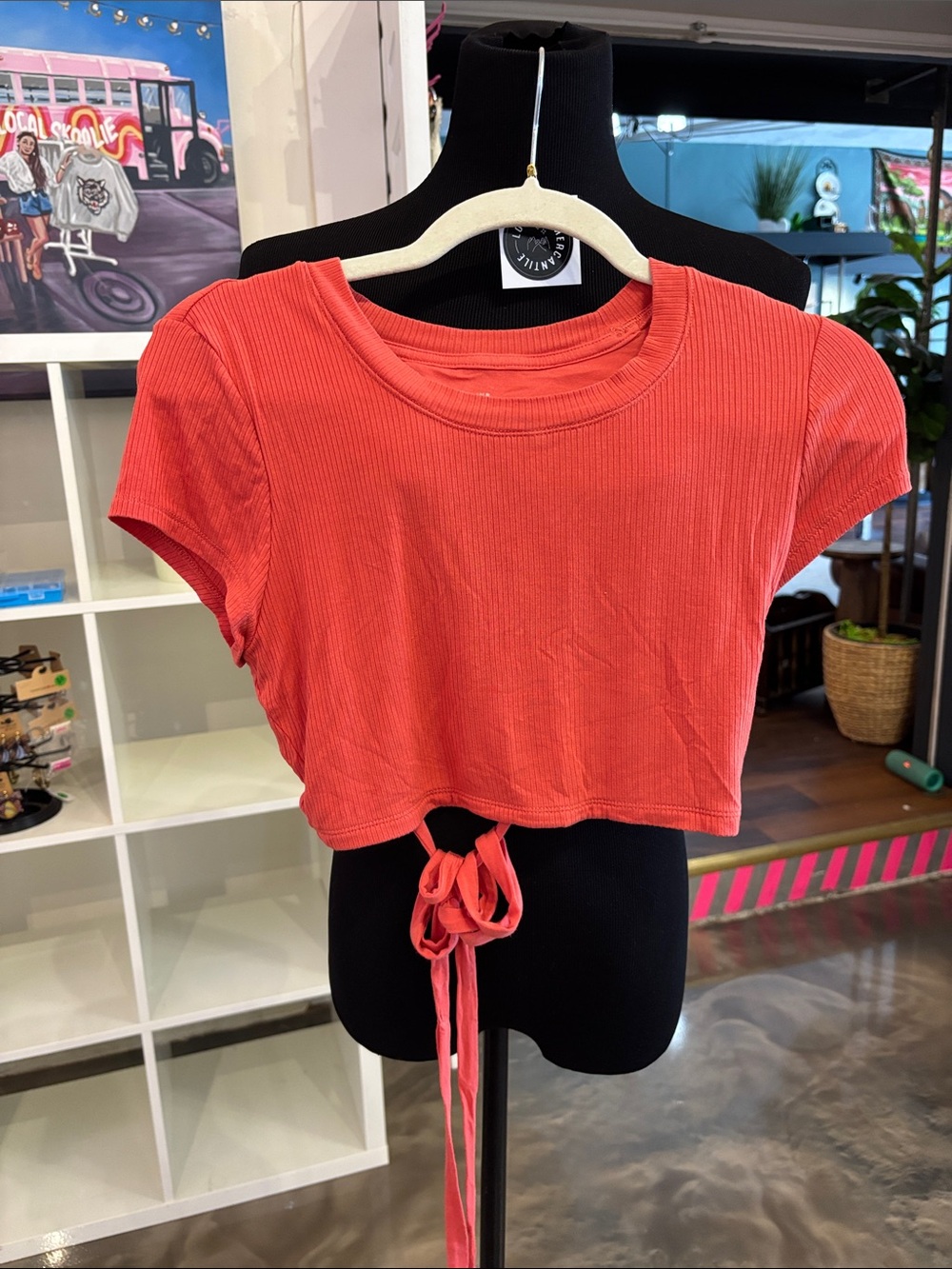 Tie-Front Ribbed Crop Top in Coral